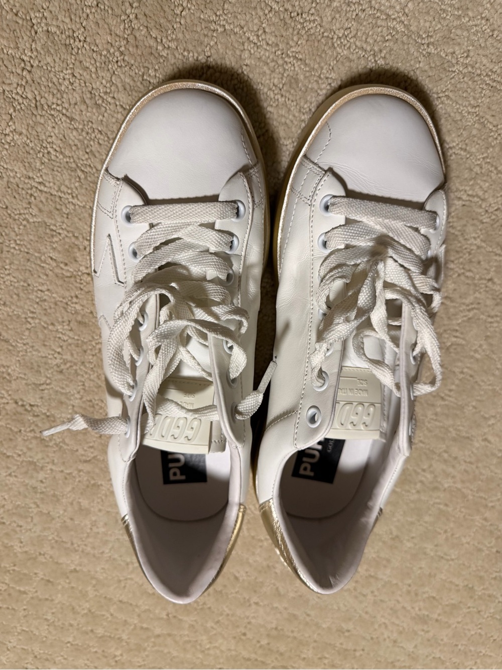 NEW Golden Goose White Leather Sneakers with Metallic Gold Soles - Picture 5 of 8